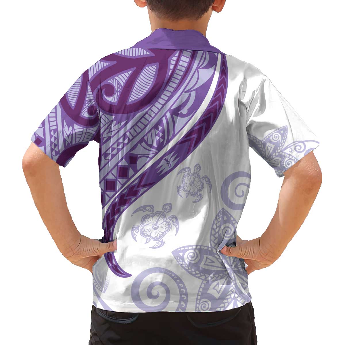 Purple Polynesian Tribal Turtle Floral Pattern Family Matching Off The Shoulder Long Sleeve Dress and Hawaiian Shirt LT05 - Polynesian Pride