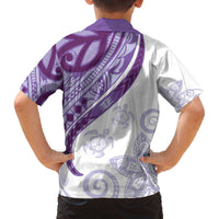 Purple Polynesian Tribal Turtle Floral Pattern Family Matching Off The Shoulder Long Sleeve Dress and Hawaiian Shirt LT05 - Polynesian Pride