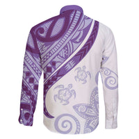 Purple Polynesian Tribal Turtle Floral Pattern Family Matching Off The Shoulder Long Sleeve Dress and Hawaiian Shirt LT05 - Polynesian Pride
