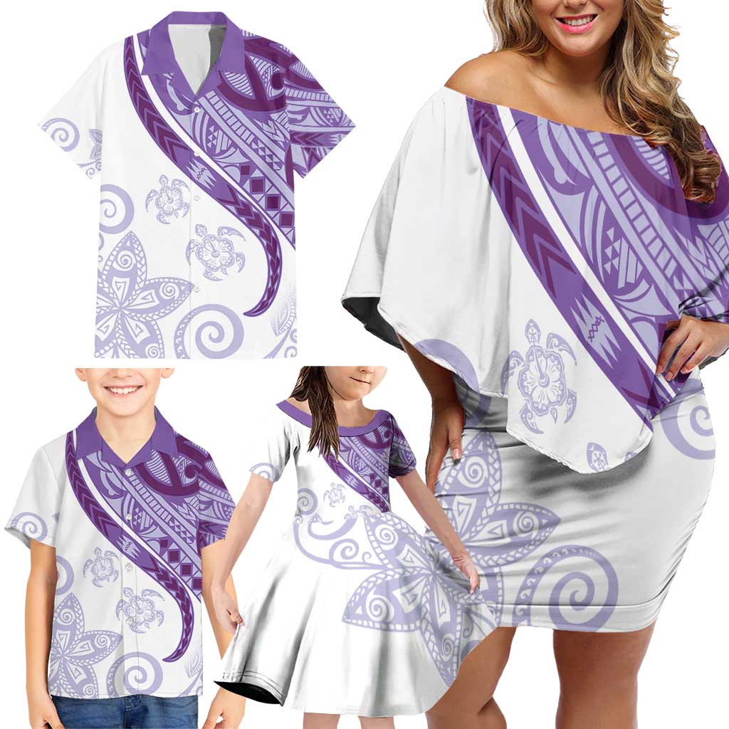 Purple Polynesian Tribal Turtle Floral Pattern Family Matching Off Shoulder Short Dress and Hawaiian Shirt LT05 - Polynesian Pride