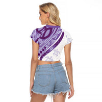 Purple Polynesian Tribal Turtle Floral Pattern Raglan Cropped T Shirt