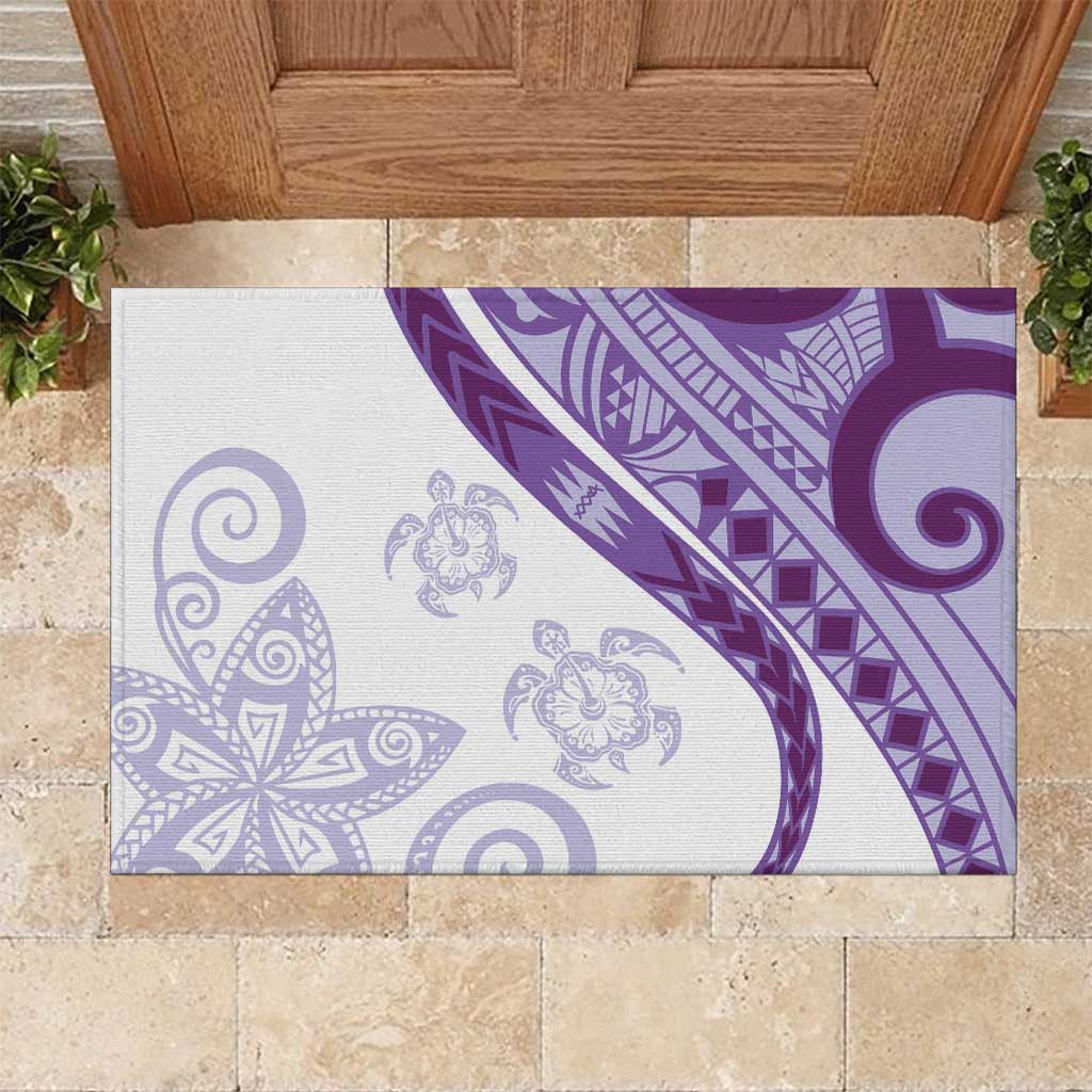 Purple Polynesian Tribal Turtle Floral Pattern Rubber Doormat