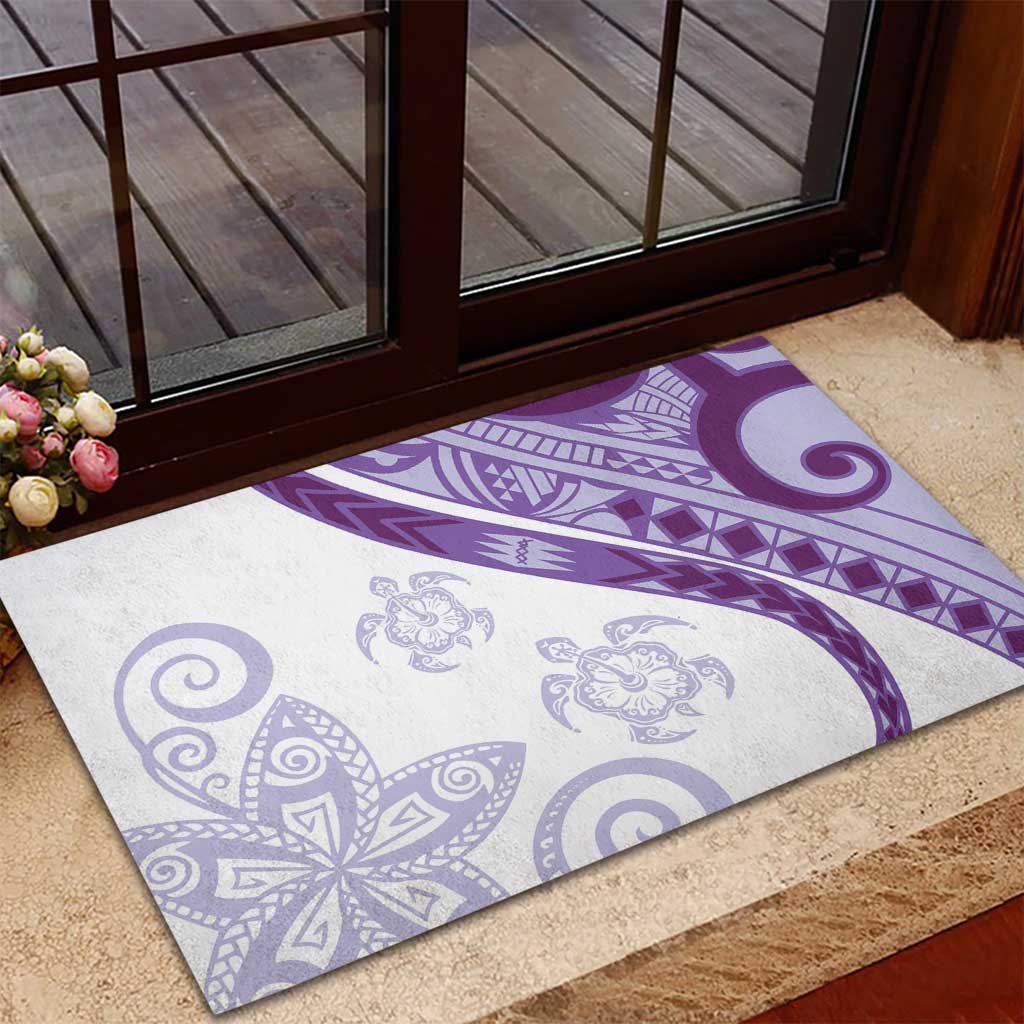 Purple Polynesian Tribal Turtle Floral Pattern Rubber Doormat