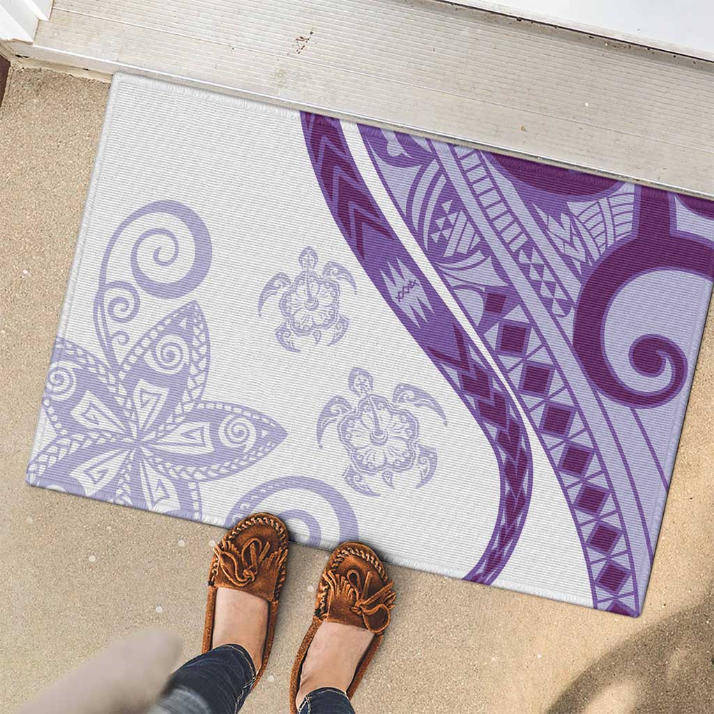 Purple Polynesian Tribal Turtle Floral Pattern Rubber Doormat