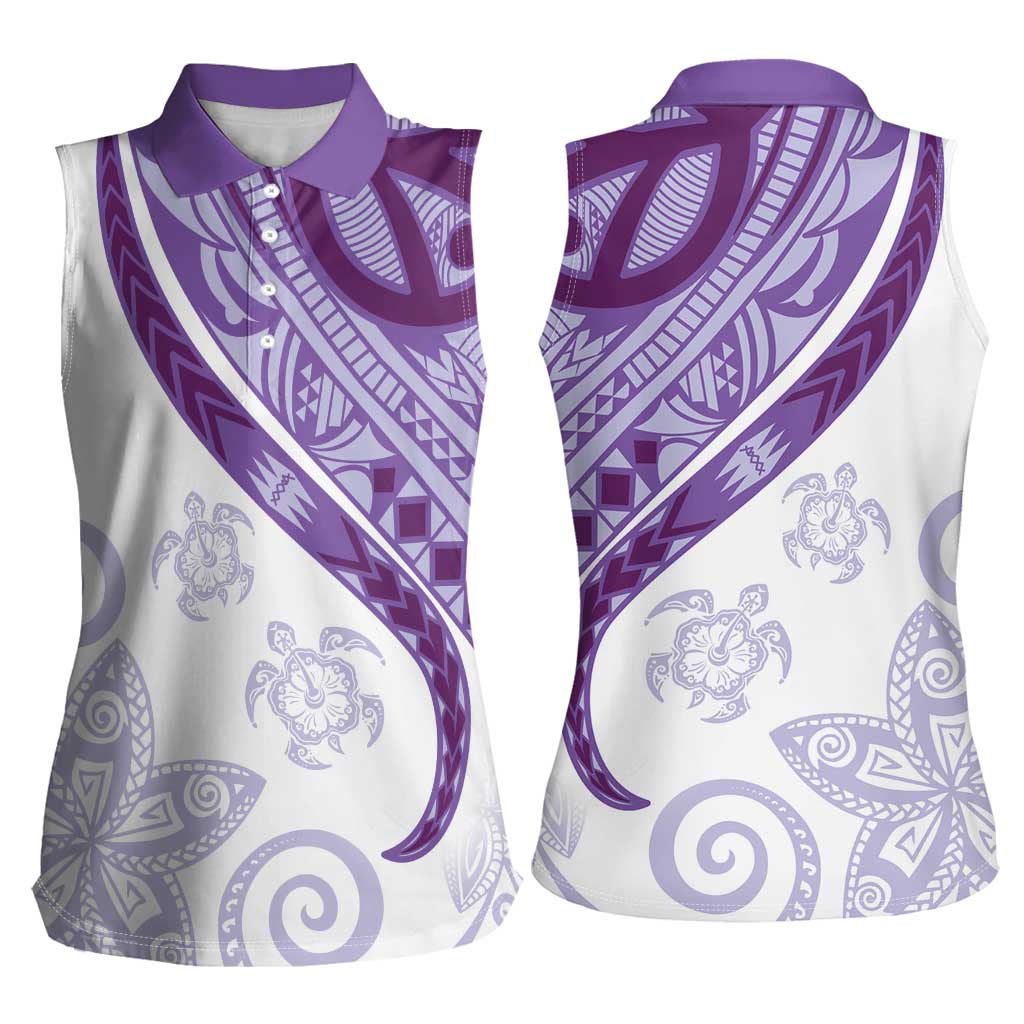 Purple Polynesian Tribal Turtle Floral Pattern Women Sleeveless Polo Shirt