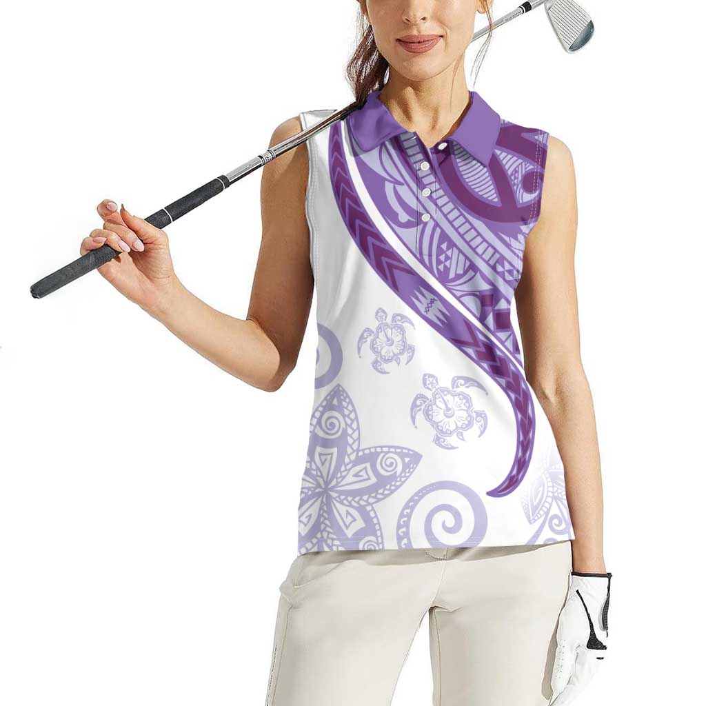 Purple Polynesian Tribal Turtle Floral Pattern Women Sleeveless Polo Shirt