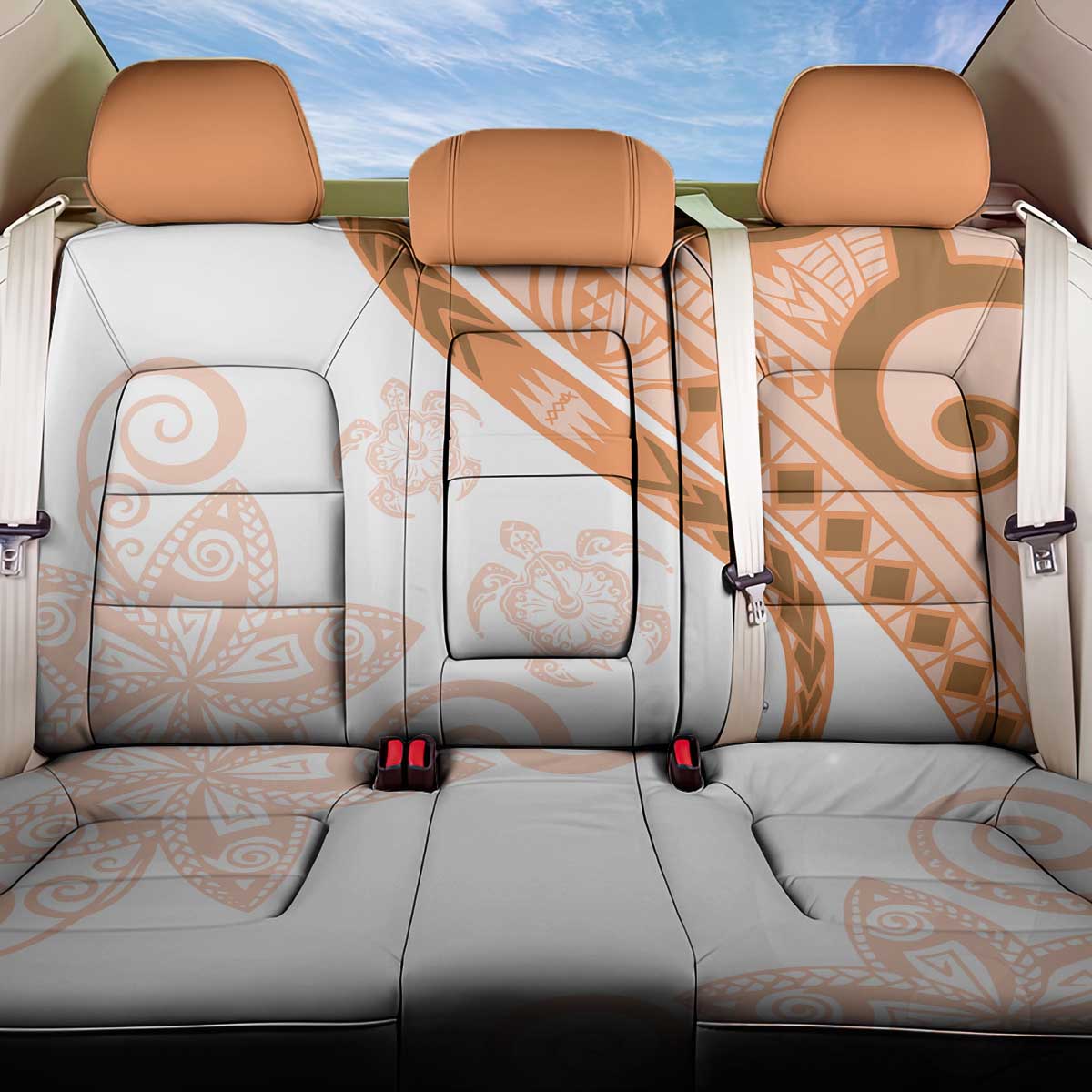 Orange Polynesian Tribal Turtle Floral Pattern Back Car Seat Cover LT05 One Size Orange - Polynesian Pride