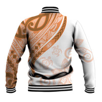 Orange Polynesian Tribal Turtle Floral Pattern Baseball Jacket