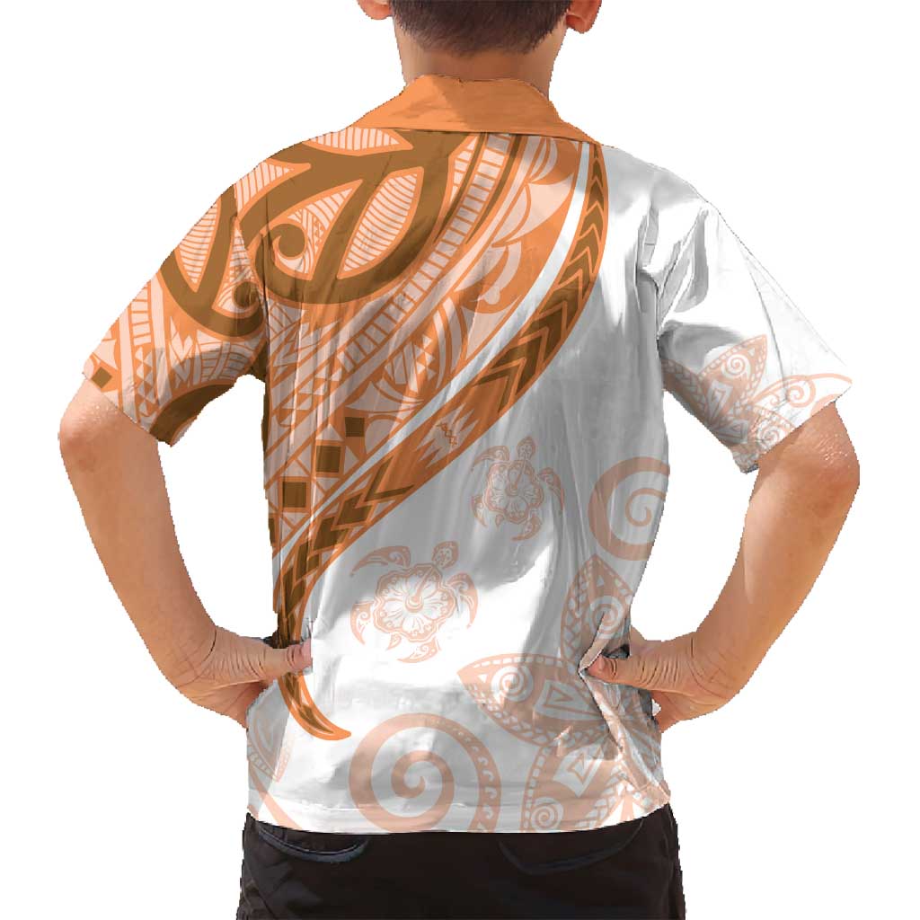 Orange Polynesian Tribal Turtle Floral Pattern Family Matching Long Sleeve Bodycon Dress and Hawaiian Shirt