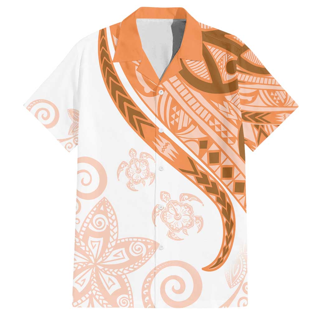 Orange Polynesian Tribal Turtle Floral Pattern Family Matching Long Sleeve Bodycon Dress and Hawaiian Shirt