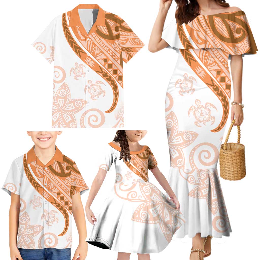 Orange Polynesian Tribal Turtle Floral Pattern Family Matching Mermaid Dress and Hawaiian Shirt LT05 - Polynesian Pride