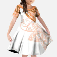 Orange Polynesian Tribal Turtle Floral Pattern Family Matching Off Shoulder Maxi Dress and Hawaiian Shirt