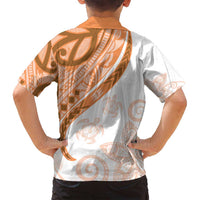 Orange Polynesian Tribal Turtle Floral Pattern Family Matching Tank Maxi Dress and Hawaiian Shirt