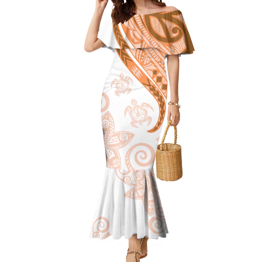 Orange Polynesian Tribal Turtle Floral Pattern Mermaid Dress LT05 Women Orange - Polynesian Pride