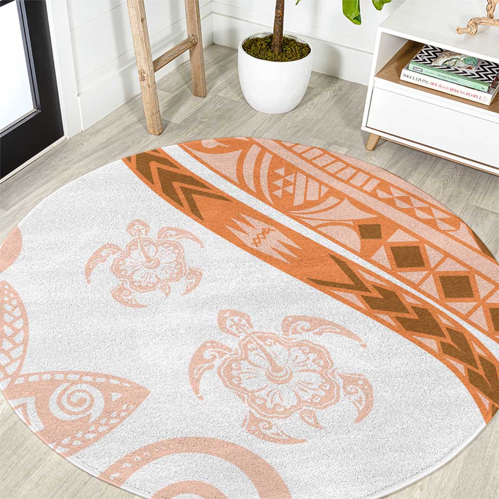 Orange Polynesian Tribal Turtle Floral Pattern Round Carpet LT05 Orange - Polynesian Pride