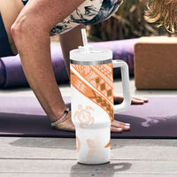 Orange Polynesian Tribal Turtle Floral Pattern Tumbler With Handle