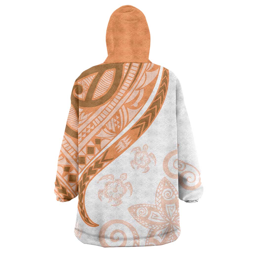 Orange Polynesian Tribal Turtle Floral Pattern Wearable Blanket Hoodie