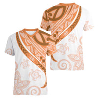 Orange Polynesian Tribal Turtle Floral Pattern Women V-Neck T-Shirt