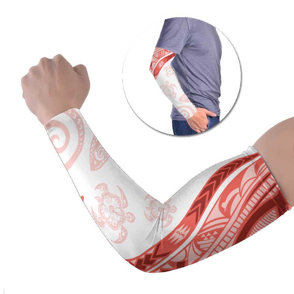 Coral Red Polynesian Tribal Turtle Floral Pattern Arm Sleeves LT05 Set of 2 Red - Polynesian Pride