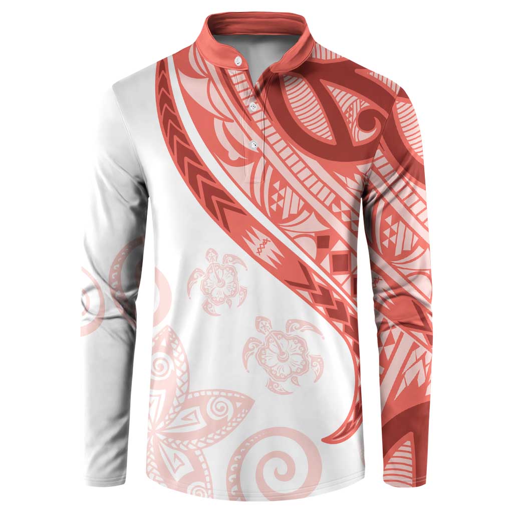 Coral Red Polynesian Tribal Turtle Floral Pattern Button Sweatshirt LT05 Red - Polynesian Pride