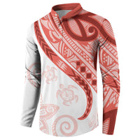 Coral Red Polynesian Tribal Turtle Floral Pattern Button Sweatshirt