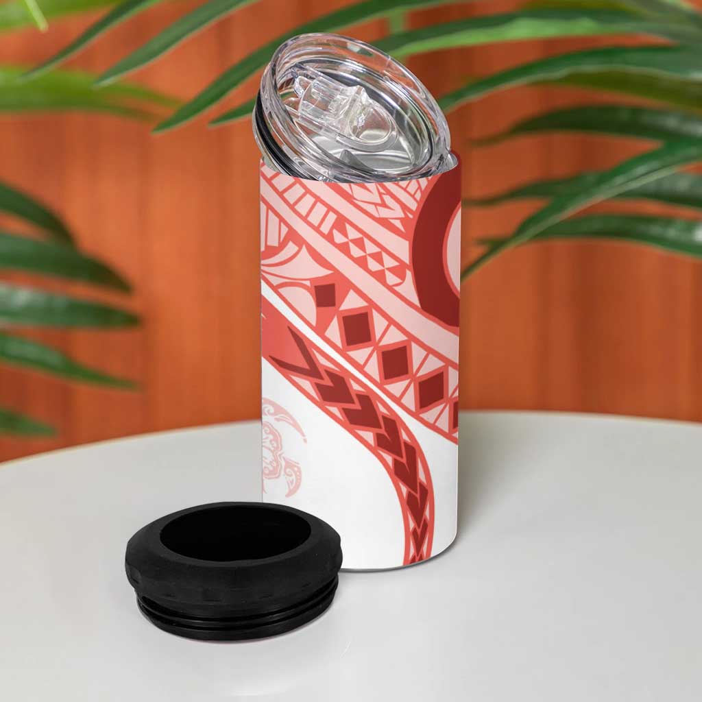 Coral Red Polynesian Tribal Turtle Floral Pattern 4 in 1 Can Cooler Tumbler