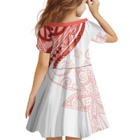 Coral Red Polynesian Tribal Turtle Floral Pattern Family Matching Off The Shoulder Long Sleeve Dress and Hawaiian Shirt LT05 - Polynesian Pride
