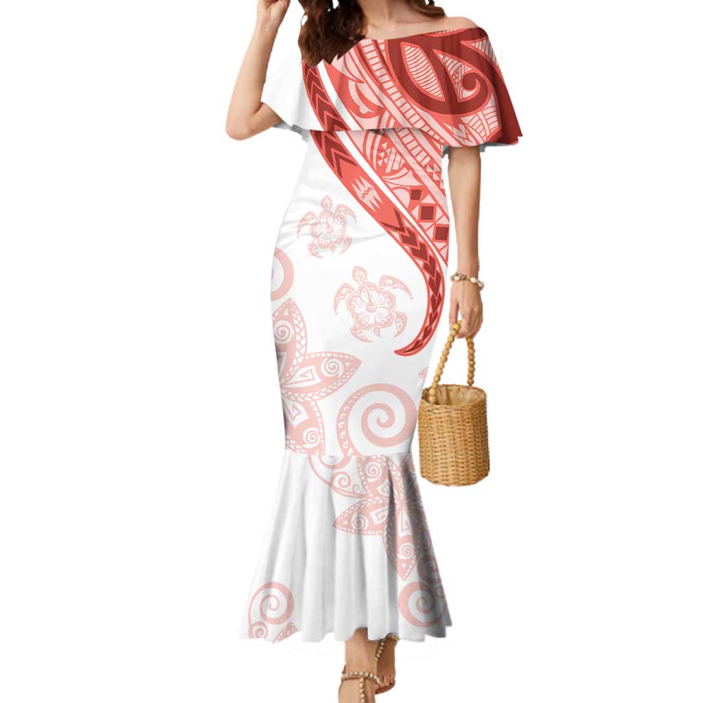 Coral Red Polynesian Tribal Turtle Floral Pattern Mermaid Dress LT05 Women Red - Polynesian Pride