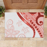 Coral Red Polynesian Tribal Turtle Floral Pattern Rubber Doormat