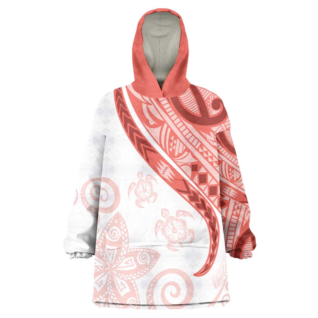 Coral Red Polynesian Tribal Turtle Floral Pattern Wearable Blanket Hoodie LT05 One Size Red - Polynesian Pride