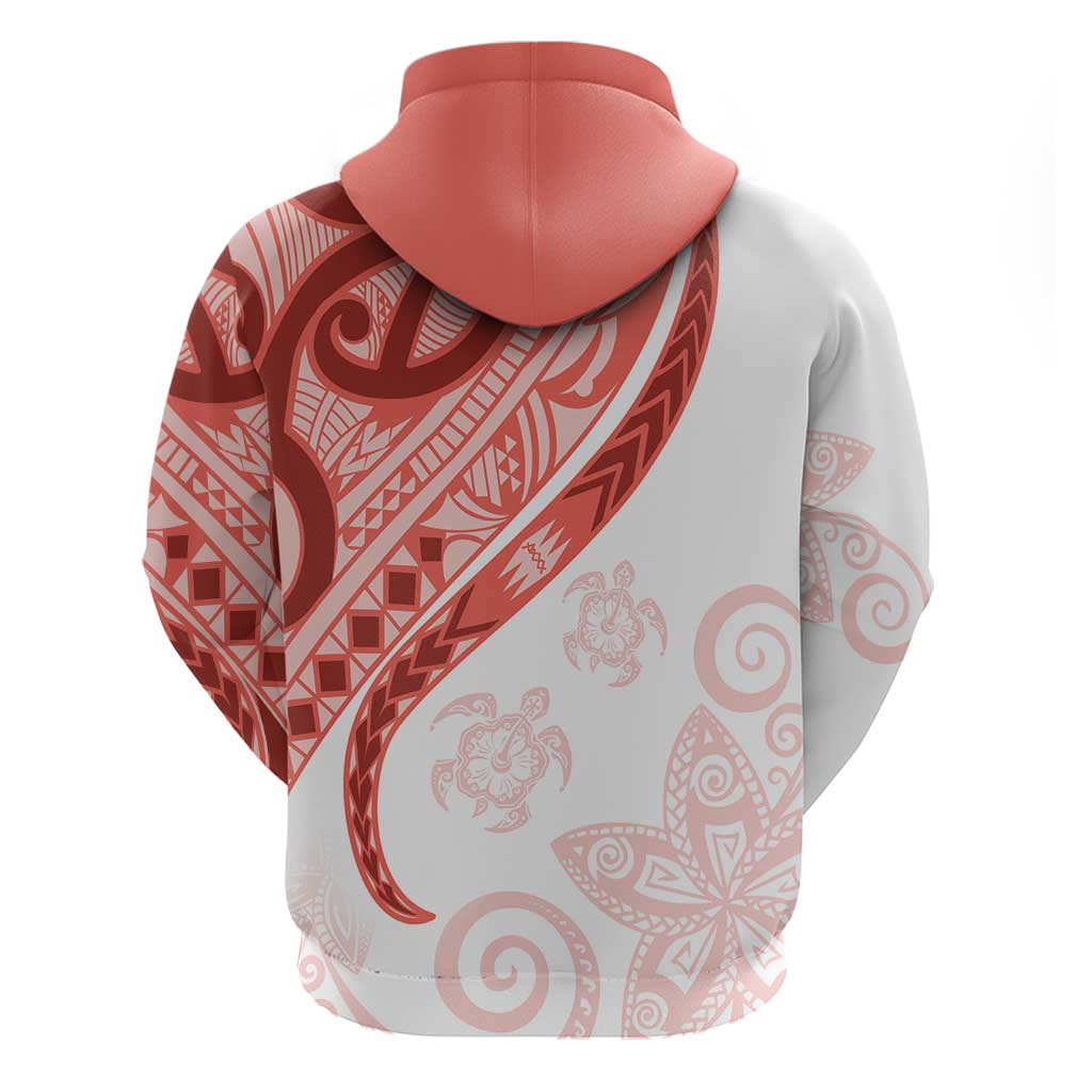 Coral Red Polynesian Tribal Turtle Floral Pattern Zip Hoodie