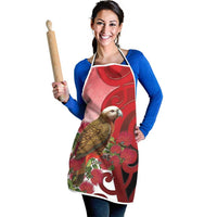 New Zealand Parrot Kaka Apron Maori Koru With Pohutukawa Flowers - Polynesian Pride