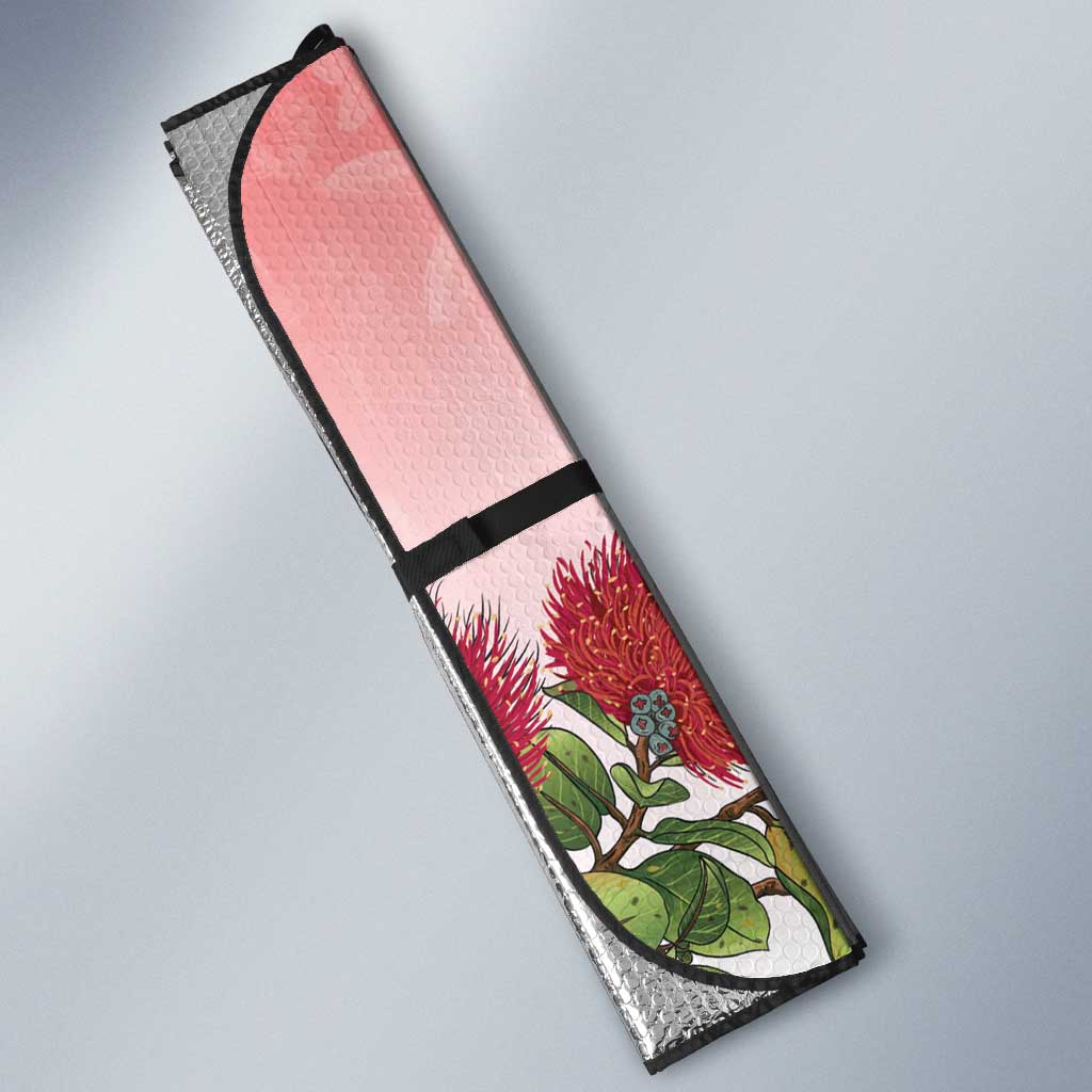 New Zealand Parrot Kaka Auto Sun Shade Maori Koru With Pohutukawa Flowers - Polynesian Pride