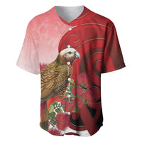 New Zealand Parrot Kaka Baseball Jersey Maori Koru With Pohutukawa Flowers - Polynesian Pride