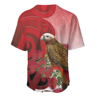New Zealand Parrot Kaka Baseball Jersey Maori Koru With Pohutukawa Flowers - Polynesian Pride