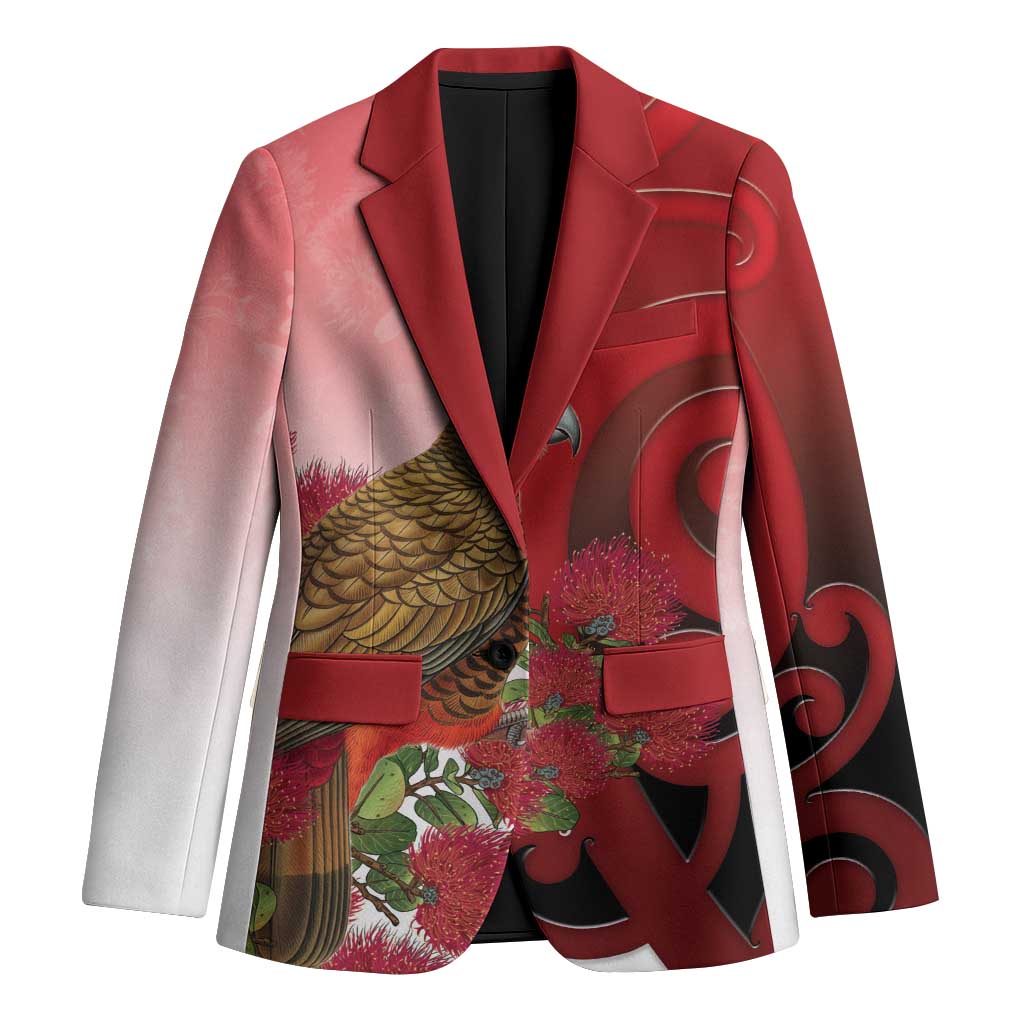New Zealand Parrot Kaka Blazer Maori Koru With Pohutukawa Flowers - Polynesian Pride
