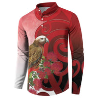 New Zealand Parrot Kaka Button Sweatshirt Maori Koru With Pohutukawa Flowers - Polynesian Pride