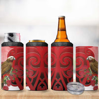 New Zealand Parrot Kaka 4 in 1 Can Cooler Tumbler Maori Koru With Pohutukawa Flowers LT05 - Polynesian Pride