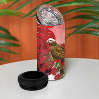 New Zealand Parrot Kaka 4 in 1 Can Cooler Tumbler Maori Koru With Pohutukawa Flowers LT05 - Polynesian Pride