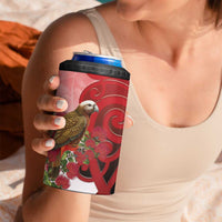 New Zealand Parrot Kaka 4 in 1 Can Cooler Tumbler Maori Koru With Pohutukawa Flowers LT05 - Polynesian Pride
