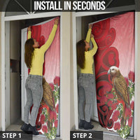 New Zealand Parrot Kaka Door Cover Maori Koru With Pohutukawa Flowers - Polynesian Pride