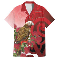 New Zealand Parrot Kaka Family Matching Long Sleeve Bodycon Dress and Hawaiian Shirt Maori Koru With Pohutukawa Flowers LT05 Dad's Shirt - Short Sleeve Red - Polynesian Pride