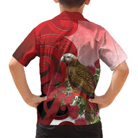 New Zealand Parrot Kaka Family Matching Off Shoulder Short Dress and Hawaiian Shirt Maori Koru With Pohutukawa Flowers LT05 - Polynesian Pride
