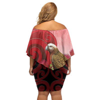 New Zealand Parrot Kaka Family Matching Off Shoulder Short Dress and Hawaiian Shirt Maori Koru With Pohutukawa Flowers LT05 - Polynesian Pride
