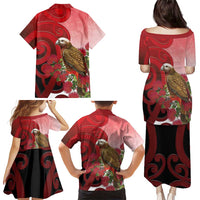 New Zealand Parrot Kaka Family Matching Puletasi and Hawaiian Shirt Maori Koru With Pohutukawa Flowers LT05 - Polynesian Pride