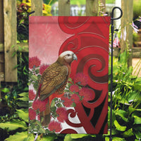 New Zealand Parrot Kaka Garden Flag Maori Koru With Pohutukawa Flowers - Polynesian Pride