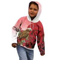 New Zealand Parrot Kaka Kid Hoodie Maori Koru With Pohutukawa Flowers - Polynesian Pride