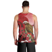 New Zealand Parrot Kaka Men Tank Top Maori Koru With Pohutukawa Flowers - Polynesian Pride