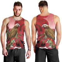 New Zealand Parrot Kaka Men Tank Top Maori Koru With Pohutukawa Flowers - Polynesian Pride