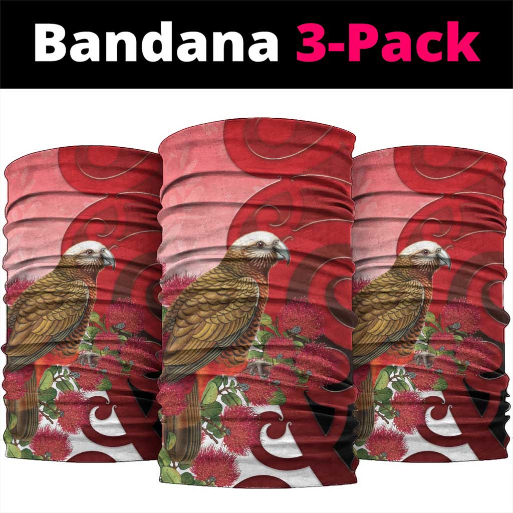 New Zealand Parrot Kaka Neck Gaiter Maori Koru With Pohutukawa Flowers - Polynesian Pride